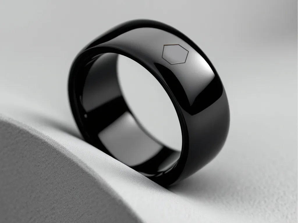 RING ZWART_met hexagon line
